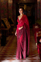 Red Ombre Sequin Georgette Saree