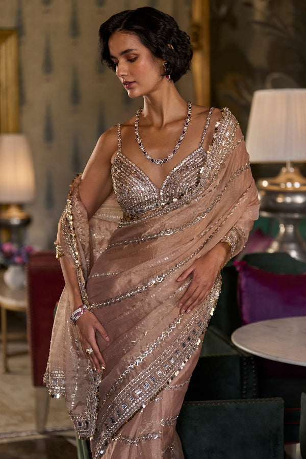 Copper Bold Cut Sequin Saree