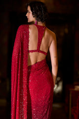 Red Ombre Sequin Georgette Saree