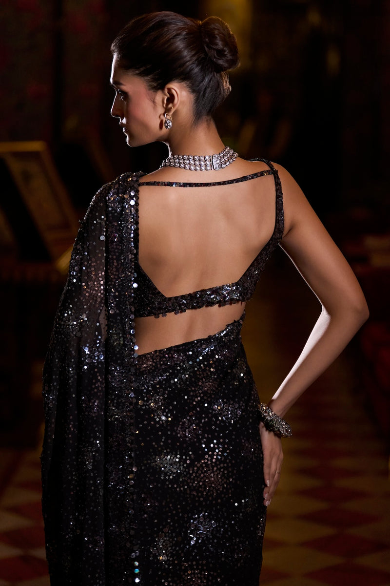 Black Multi-Coloured Sequin Saree