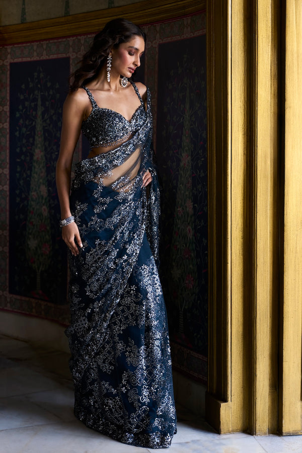 Teal Blue Sequin Saree