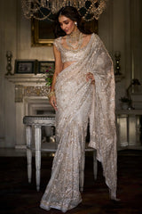 Ivory Gold Sequin Saree