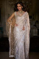 Ivory Gold Sequin Saree