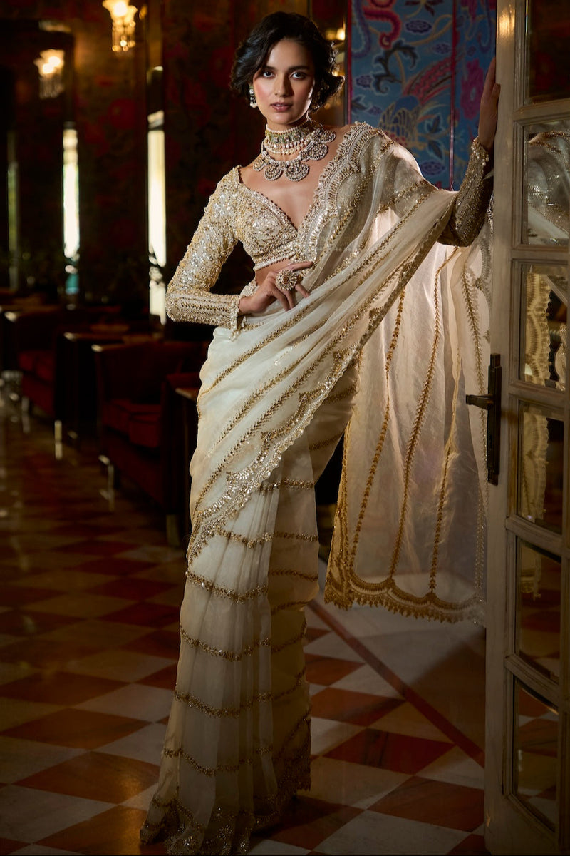 Ivory Gold Gota Patti Saree – Seema Gujral - Main Image