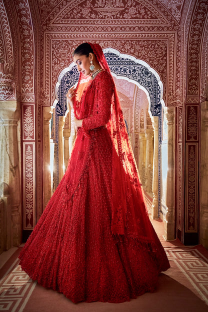 Red Cut Work Lehenga Set