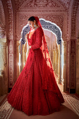 Red Cut Work Lehenga Set