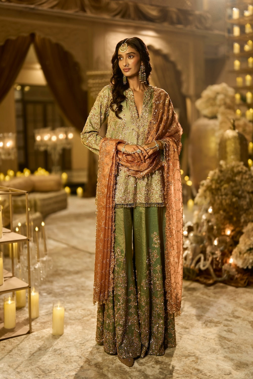 Sea Foam Green Tissue Sharara Set
