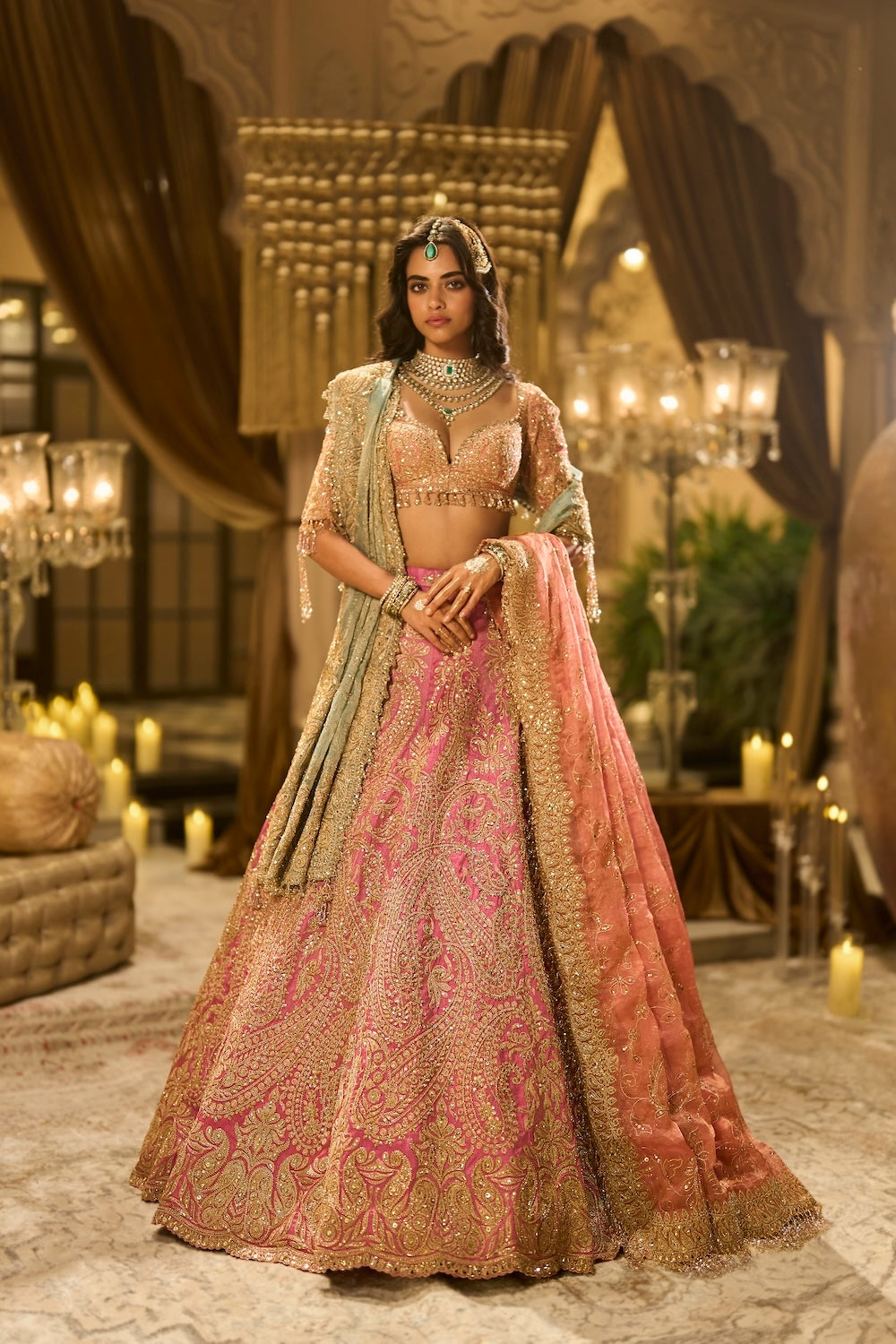 Pink Tissue Lehenga Set