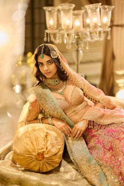 Pink Tissue Lehenga Set