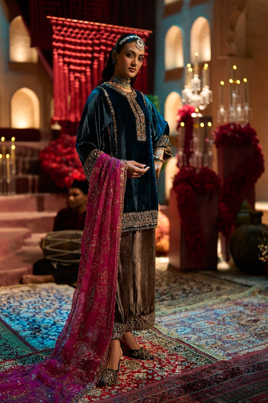 Teal Blue Velvet Pant Set