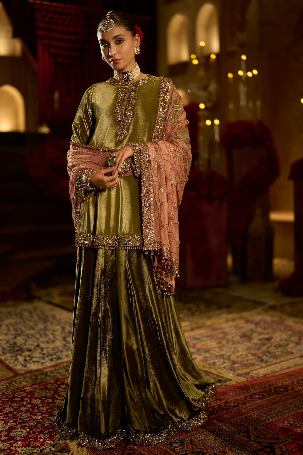 Sage Green Velvet Sharara Set