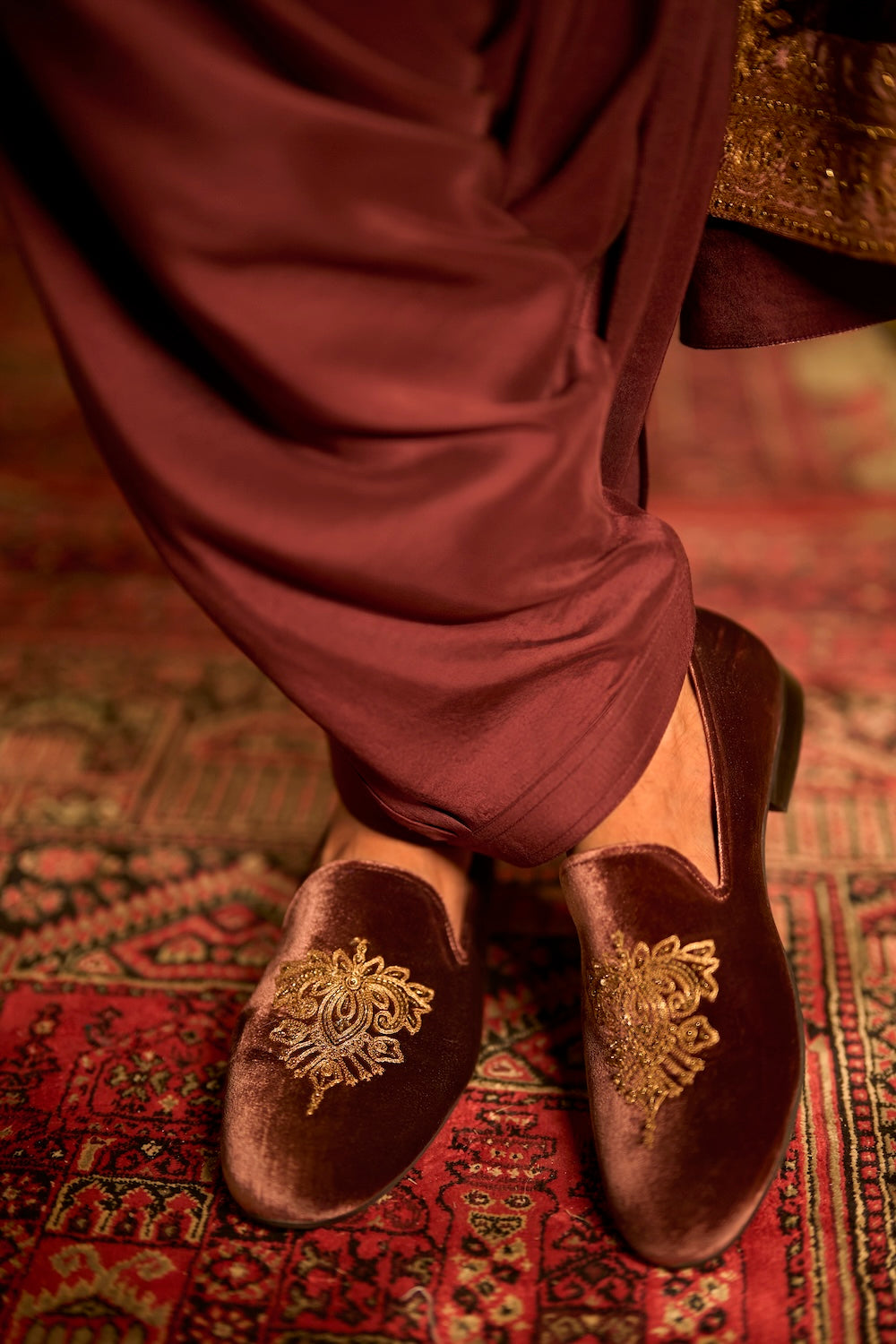 Rose Brown Velvet Metallic Dori Loafers