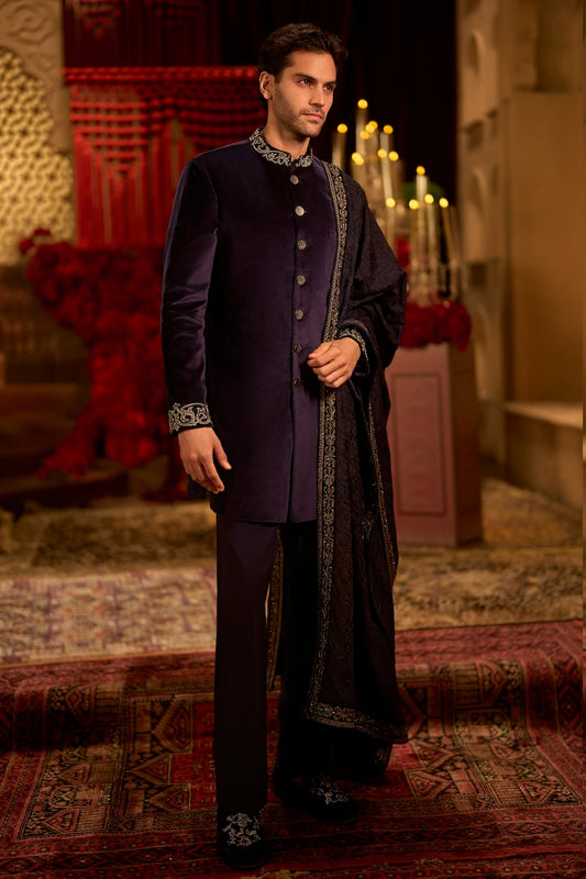 Navy Sherwani Set