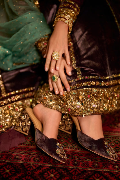 Rose Brown Velvet Jewel-Embellished Mules