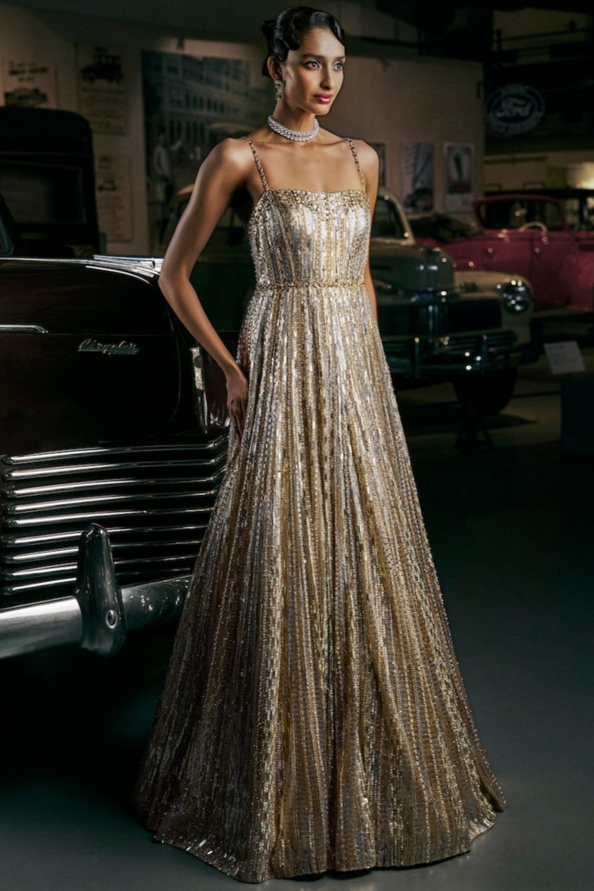 Silver Gold Crystal Gown – Seema Gujral