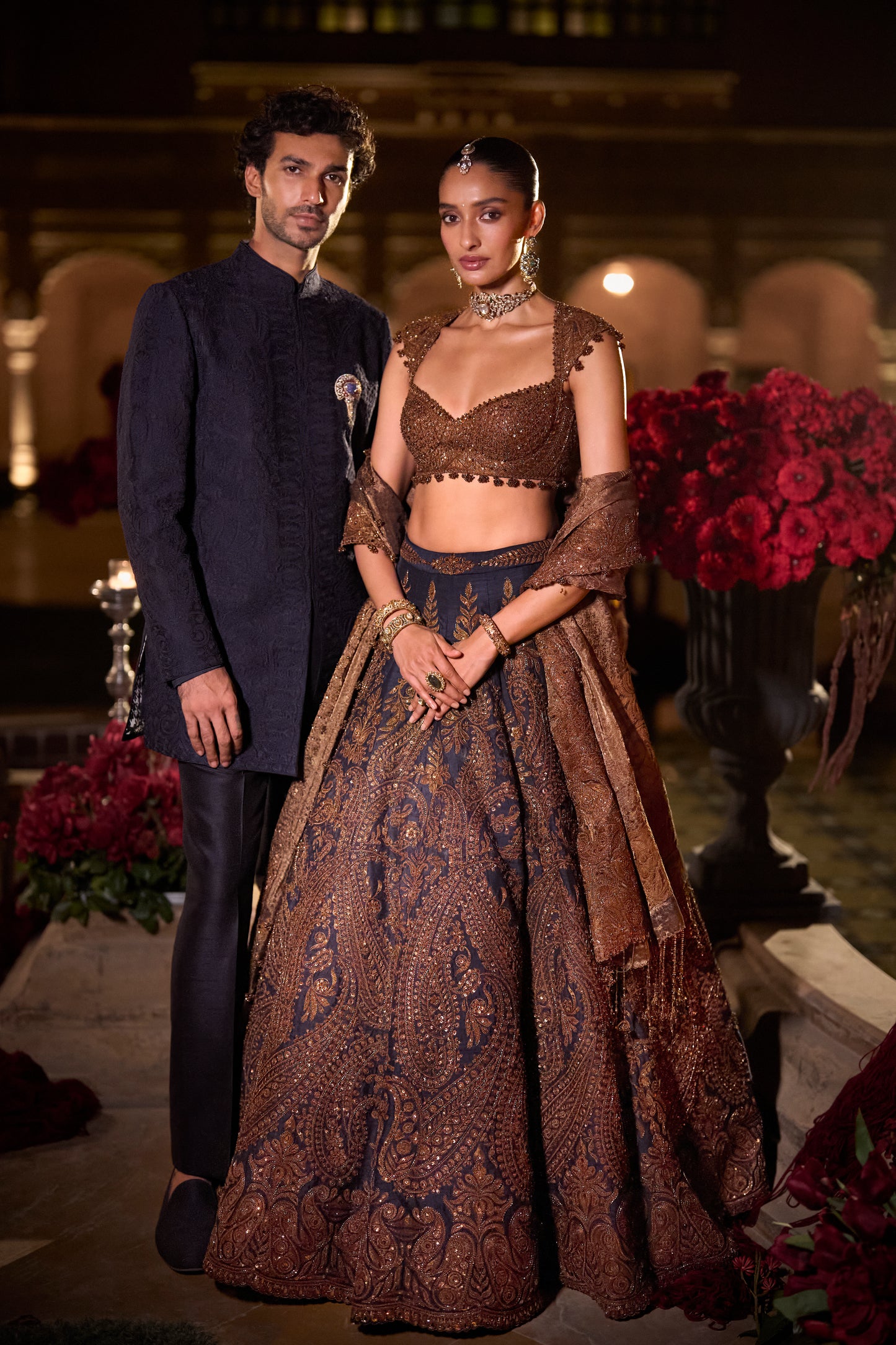 Navy Blue Abstract Sherwani Set