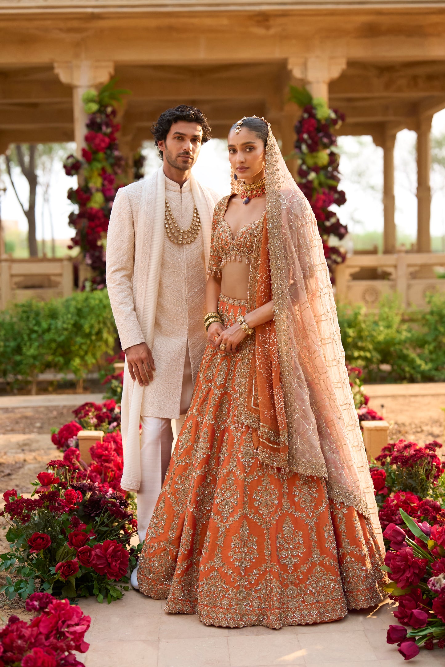 Burnt Orange Zardosi Lehenga Set