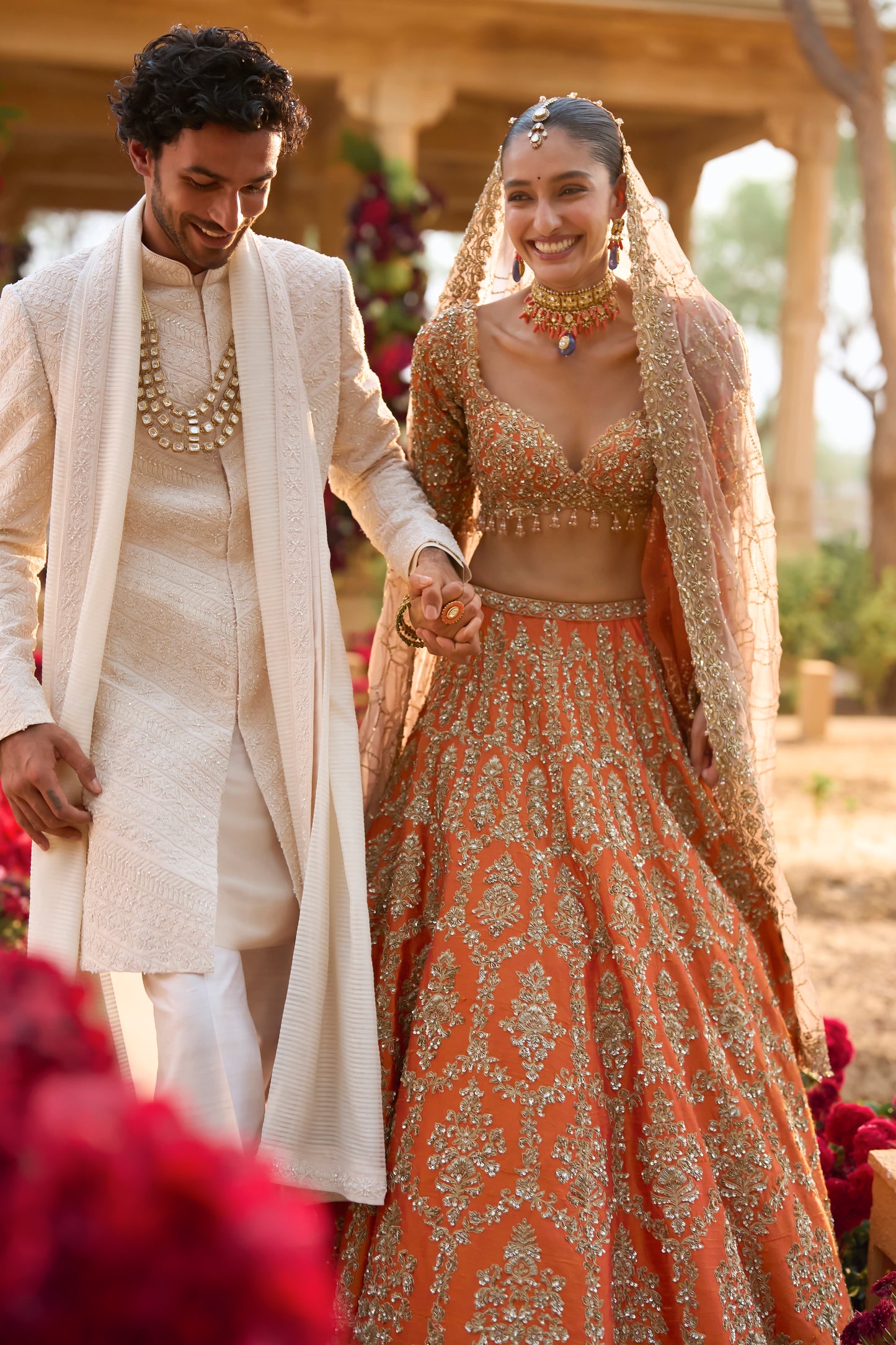 Burnt Orange Zardosi Lehenga Set