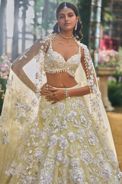 Lime Yellow Floral Lehenga Set