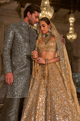 Gold Mirror Work Lehenga Set