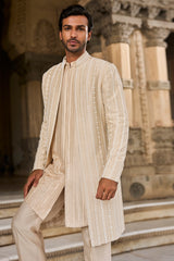 Beige Pearl Open Sherwani Set