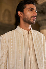 Beige Pearl Open Sherwani Set