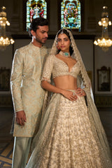 Ivory Sage Zardosi Lehenga Set