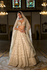 Ivory Sage Zardosi Lehenga Set