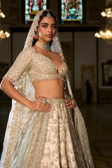 Ivory Sage Zardosi Lehenga Set