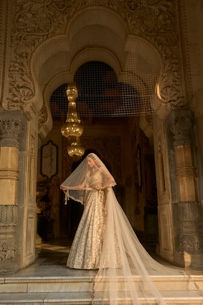 Ivory Gold Floral Zardosi Lehenga Set