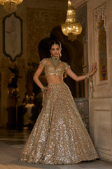 Gold Mirror Work Lehenga Set