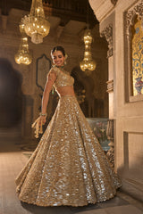 Gold Mirror Work Lehenga Set