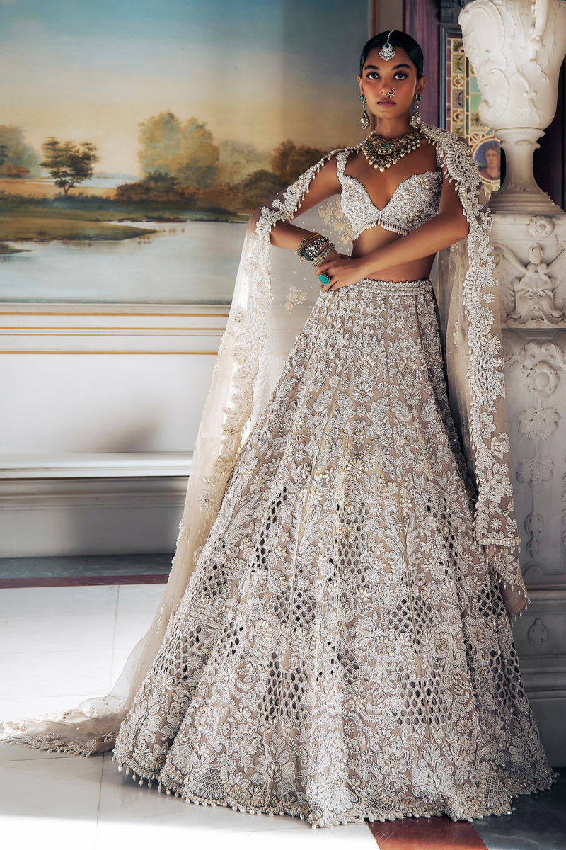 Nude Pearl Cut Work Lehenga Set