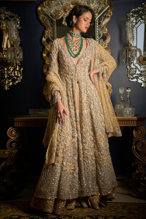 Nude Silver High-Low Sharara Set