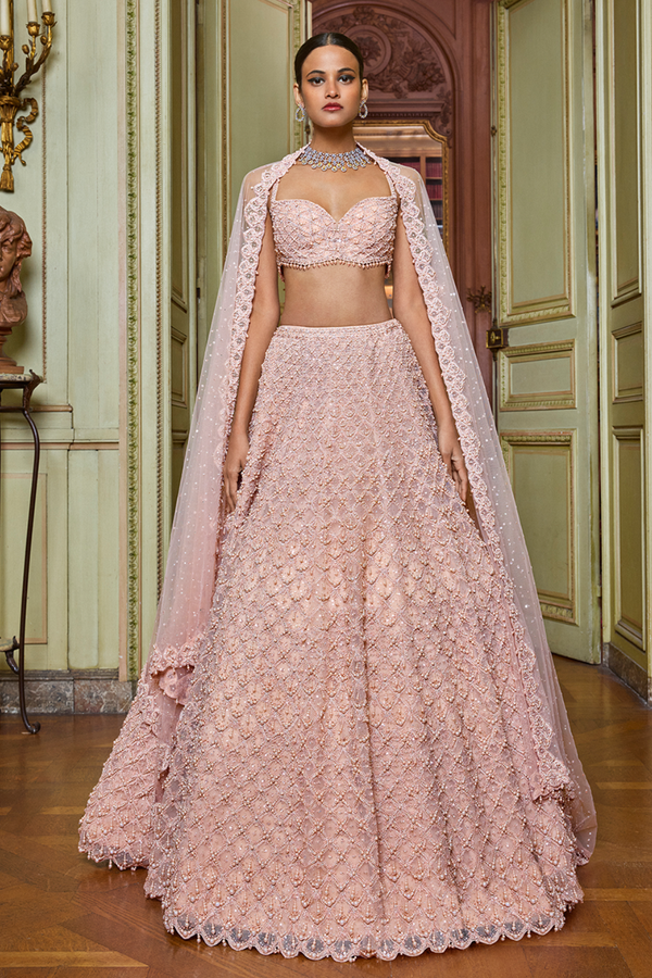 Rose Gold Pearl Drop Lehenga Set