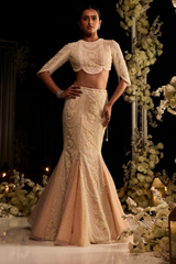 Powder Peach Fish Cut Lehenga Set