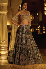 Bottle Green Mirror Work Lehenga Set