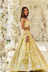 Lime Yellow Floral Lehenga Set