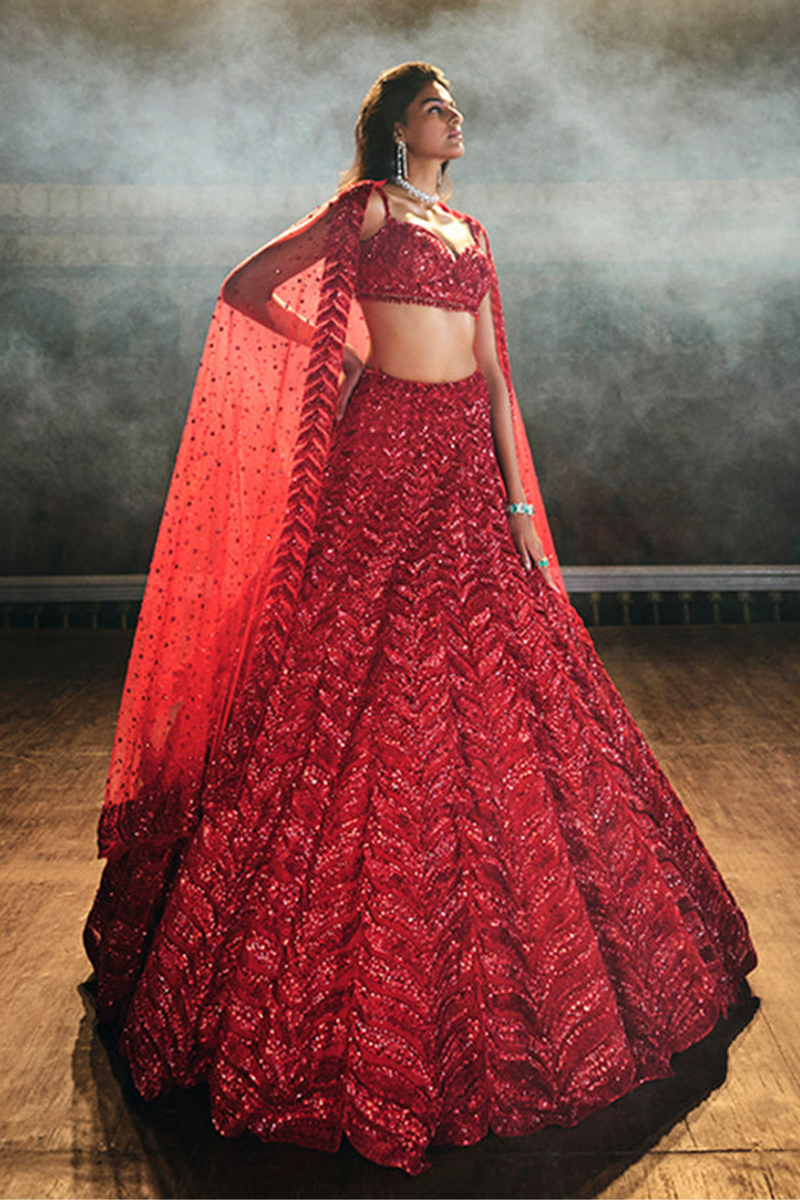 Red Leaf Lehenga Set