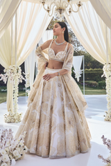 White Gold Floral Lehenga Set