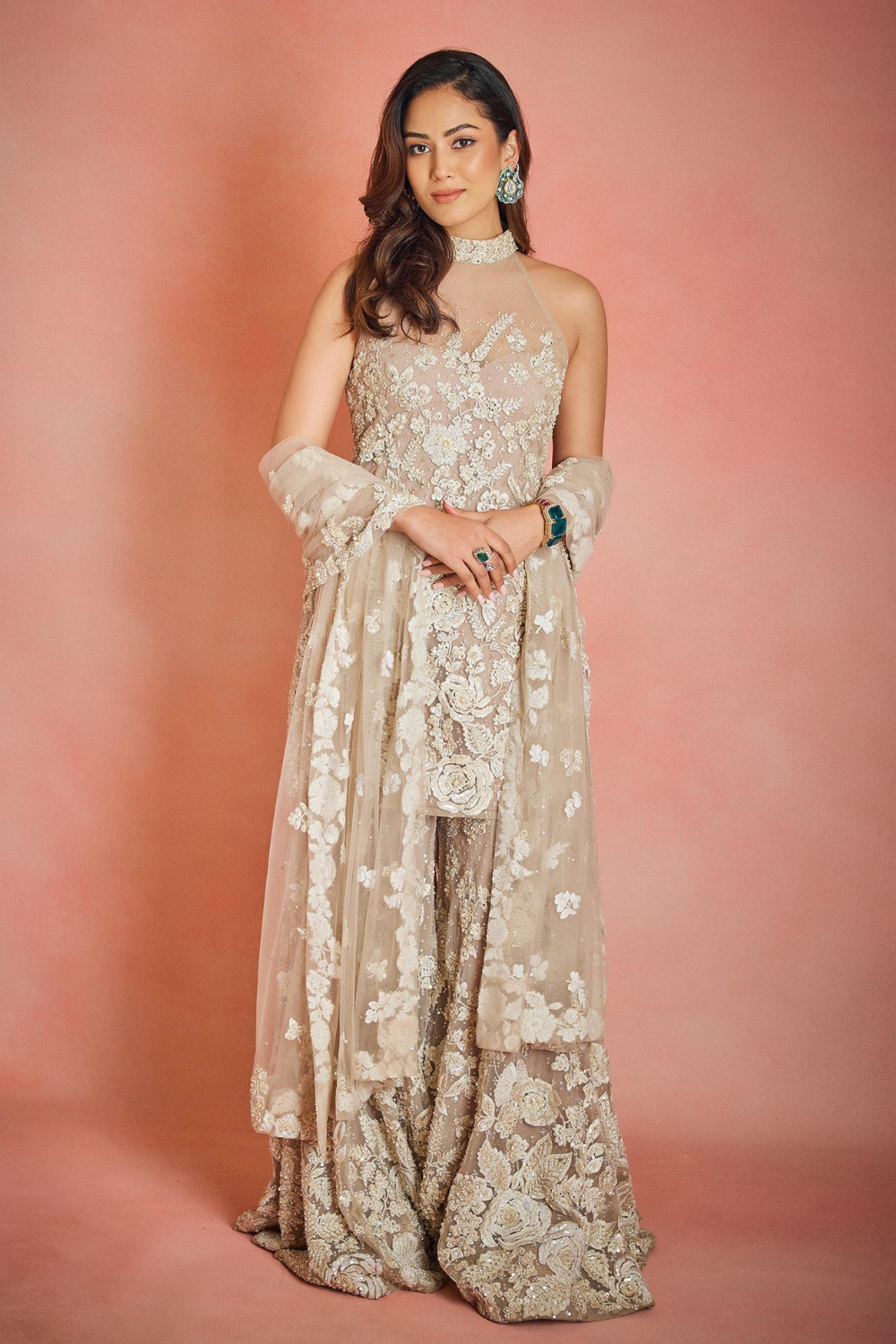 Mira In Nude Three-Dimensional Sharara Set