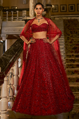 Red Crystal Lehenga Set