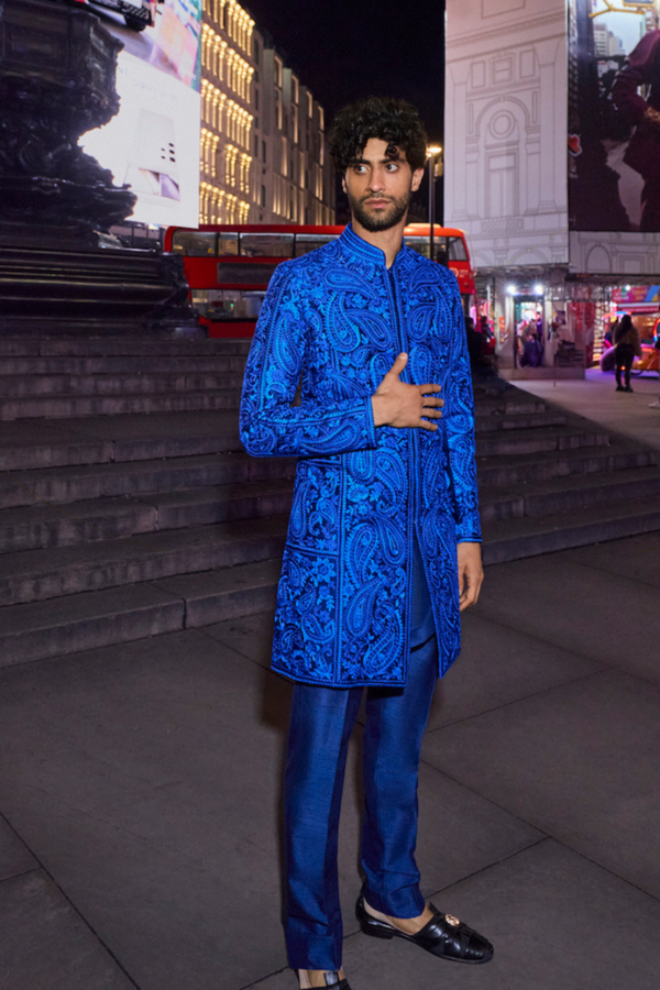 Blue Thread Work Sherwani Set