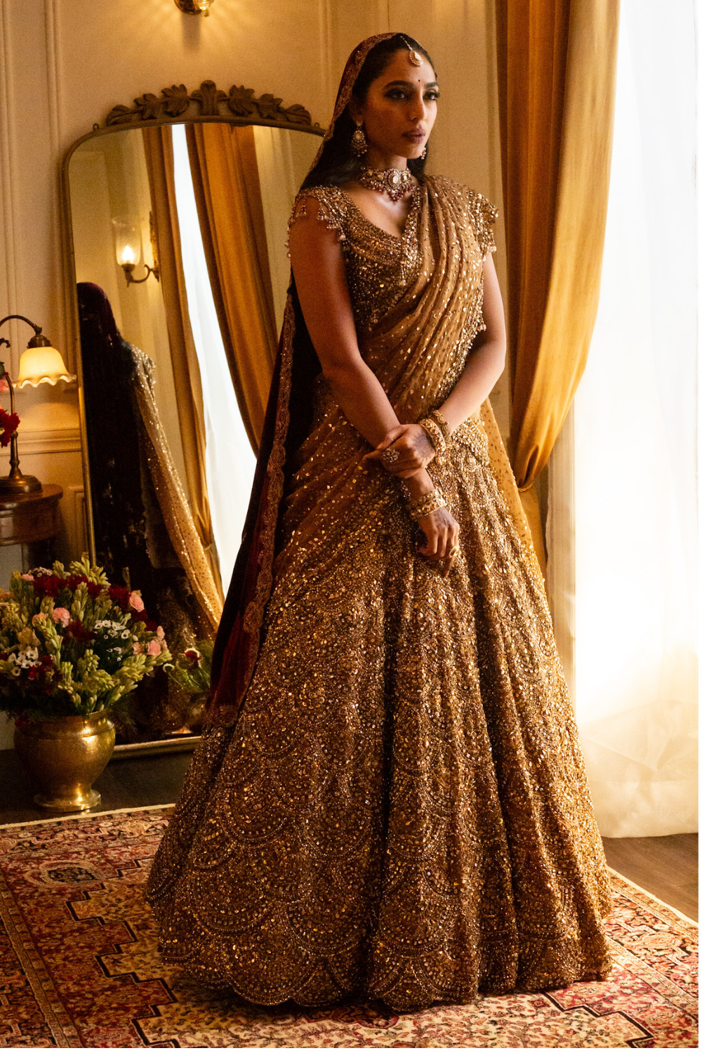 Shobhita Dhulipala in Antique Gold Scalloped Lehenga Set