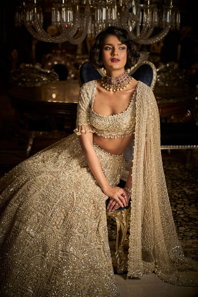 Unleash Your Style with the Absolutely Lowest Priced Pearl White Sequins  Embroidered Lehnga!