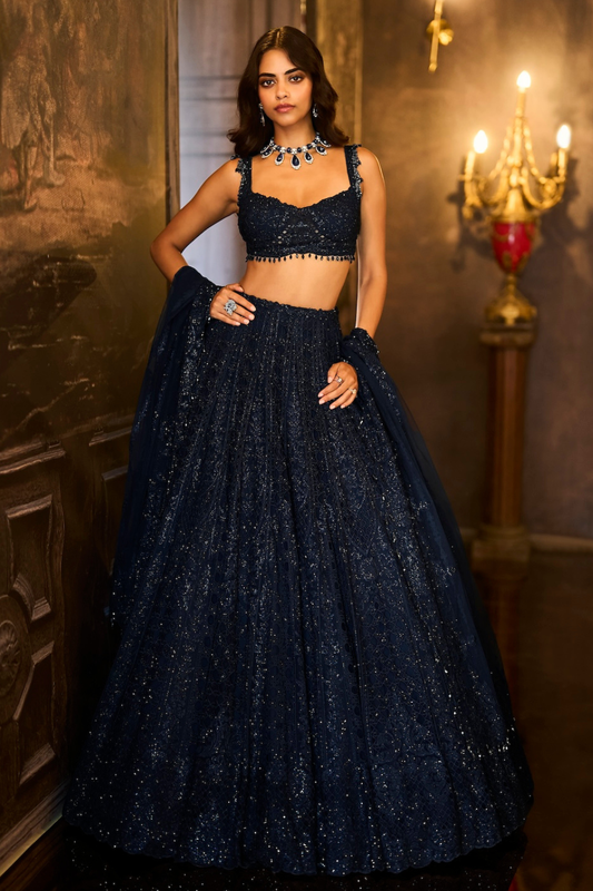Navy Crystal Lehenga Set