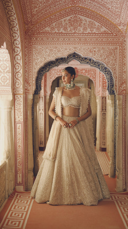 Ivory Gold Pearl Lehenga Set