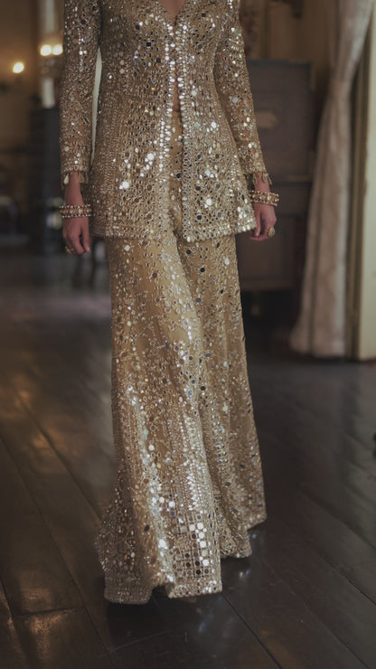 Gold Mirror Work Sharara Set
