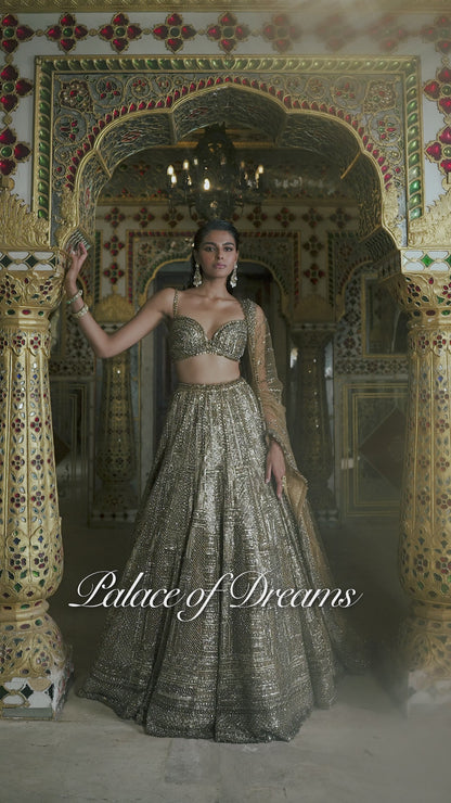 Antique Gold Sequin Lehenga Set