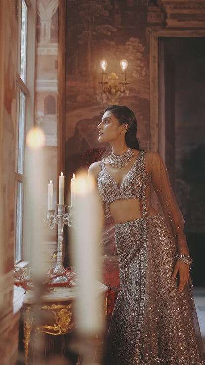 Antique Gold Crystal Fit & Flare Skirt Set